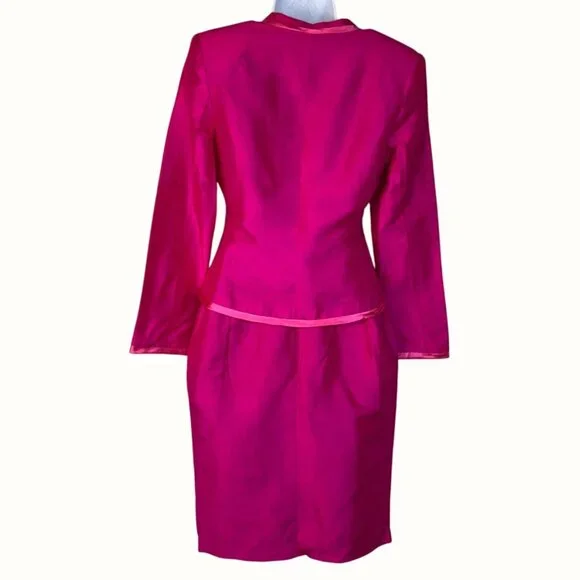 Vintage Versei Womens Fuchsia Silk Skirt Suit Set Size 4 Pageant Interview NWT - Picture 2 of 11